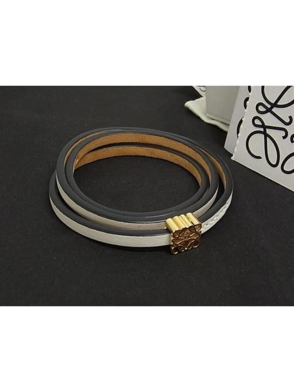 Loewe Anagram Twist Bangle Leather Bracelet Ivory Gold